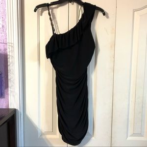 Black tight dress with one shoulder chain